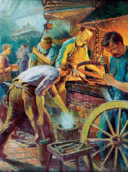 Johannes Lippmann - Sechs Arbeiter in der Schmiede Johannes Lippmann - Sechs Arbeiter in der Schmiede